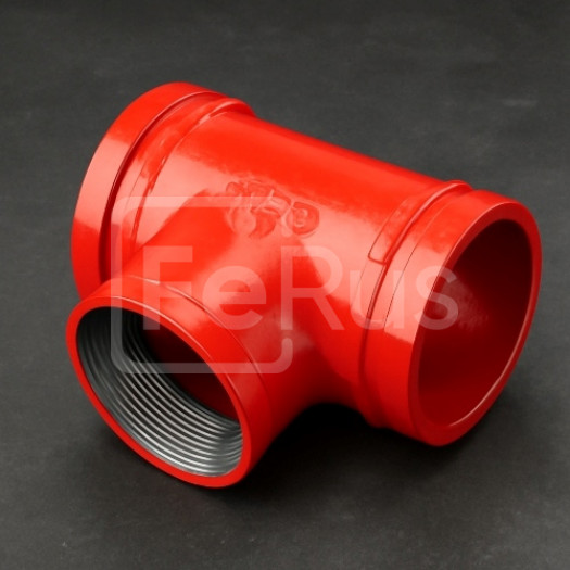 Переходной тройник под резьбу грувлок ковкий чугун ДУ 100x50 (ДН 114x60) 4x2